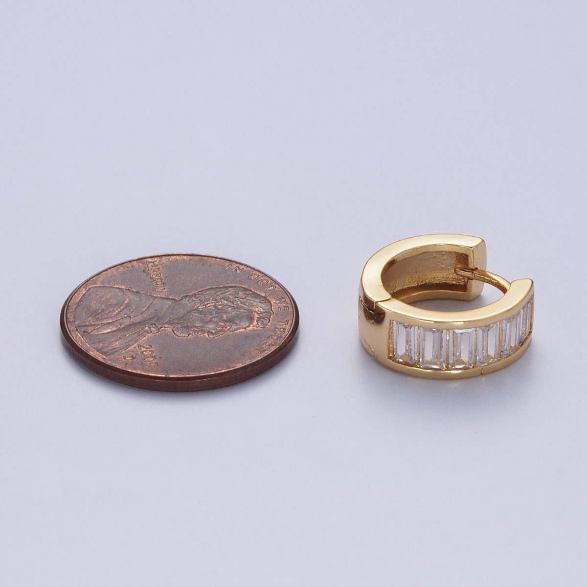24K Gold Filled Clear Baguette Cubic Zirconia Simple Minimalist Small Hoops Gold Huggies Earrings Q-149 AD-481