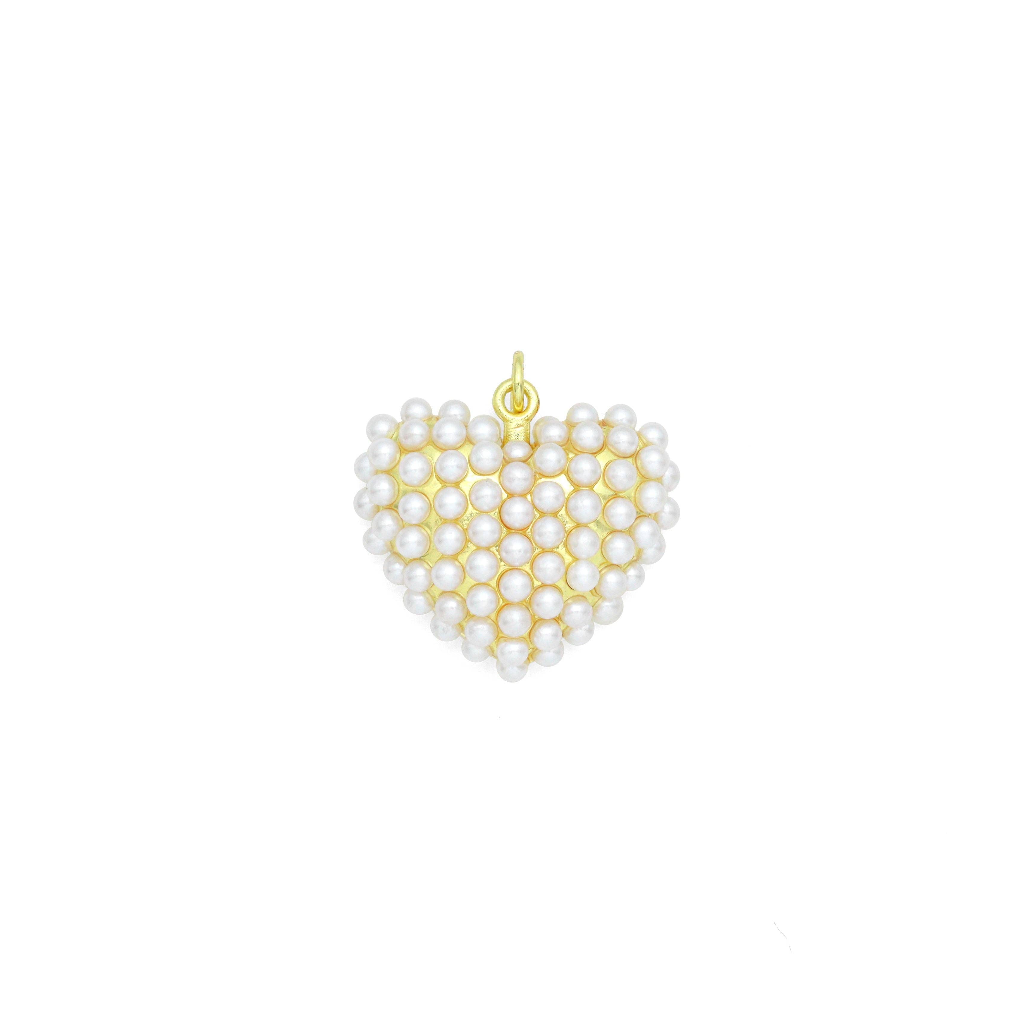 White Pearl Gold Heart Shape Charm Pendant