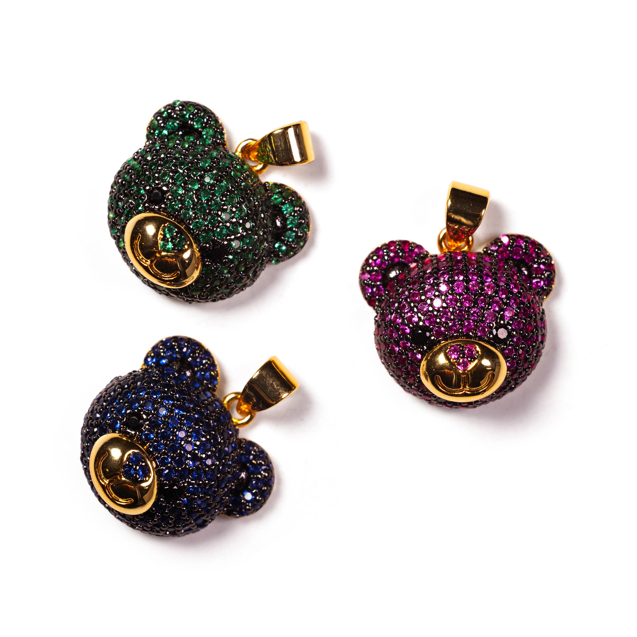 Teddy Bear Gold Charm with colorful cz Pendant CPG1151