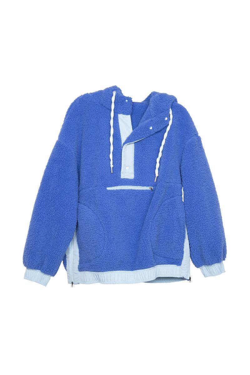 Blue Two-Toned Sherpa Fleece Pullover