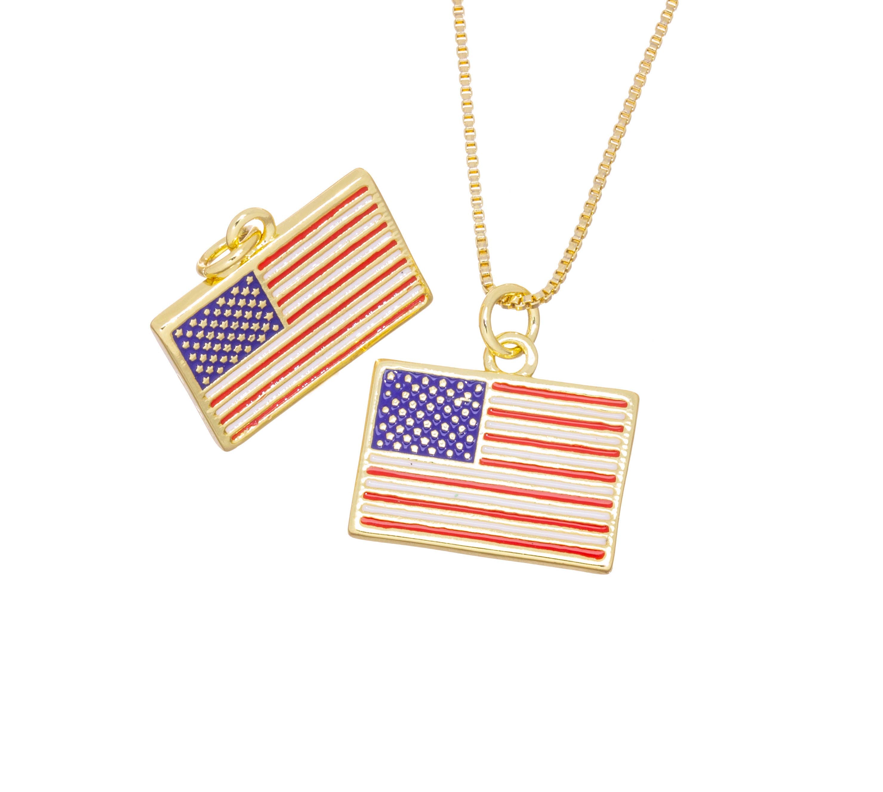 USA Flag Charm For Jewelry Making,Gold US Flag Charm,CPG2587