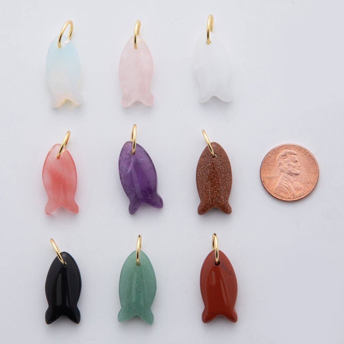 18K Gold Filled 23.7mm Natural Gemstone Fish Charm | C317 - C435