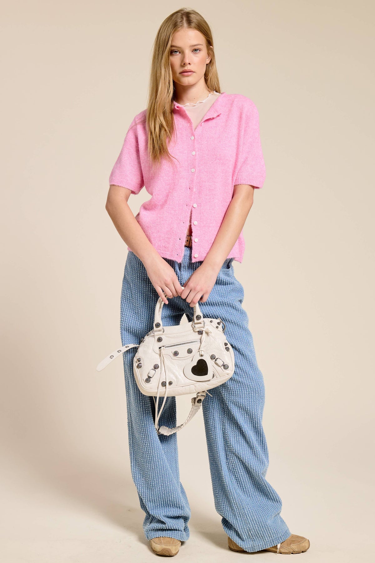 Open-Pack Short Sleeve Button Down Cardigan Top