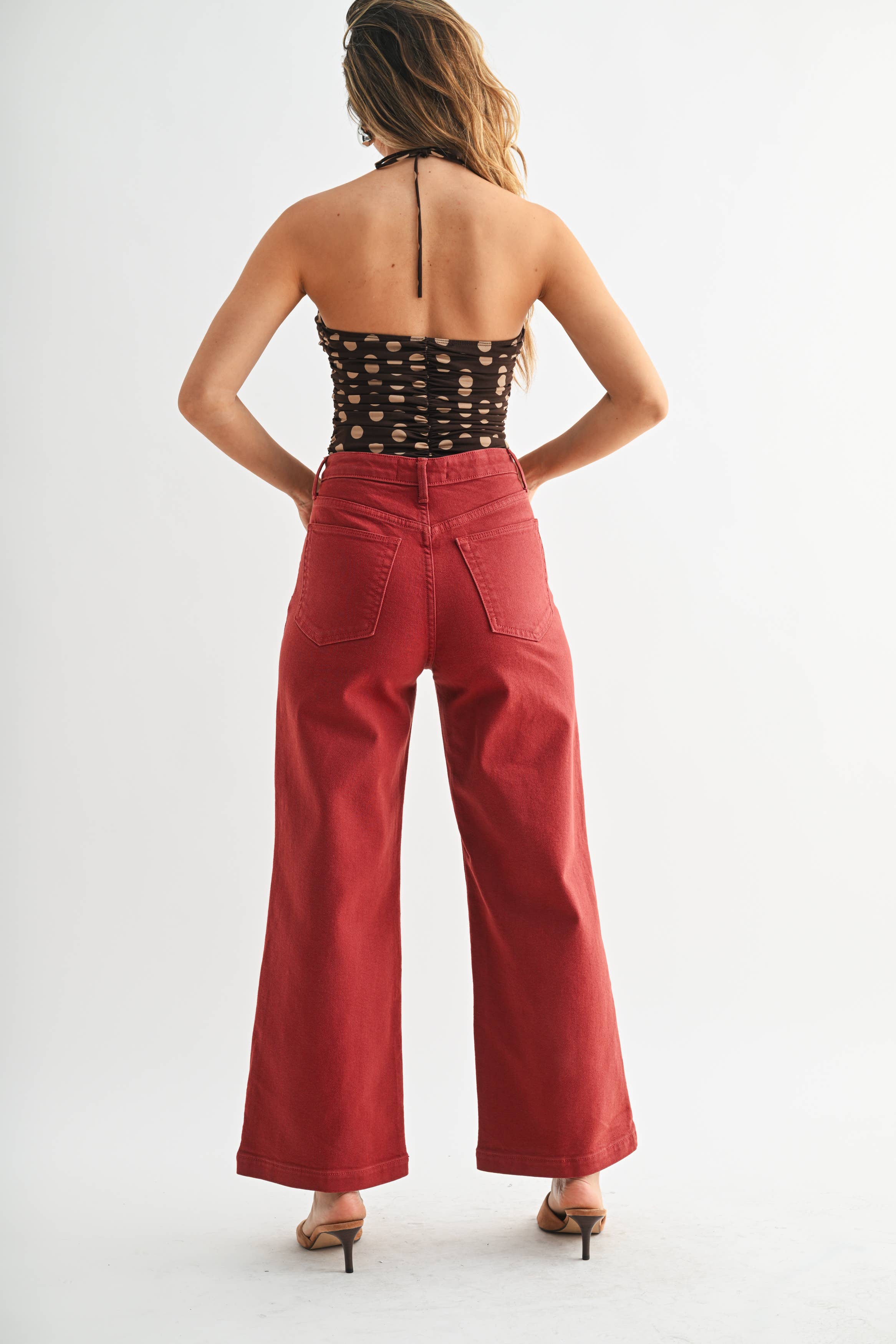 Just Black Denim Burgundy - Patch Pocket Wide Leg