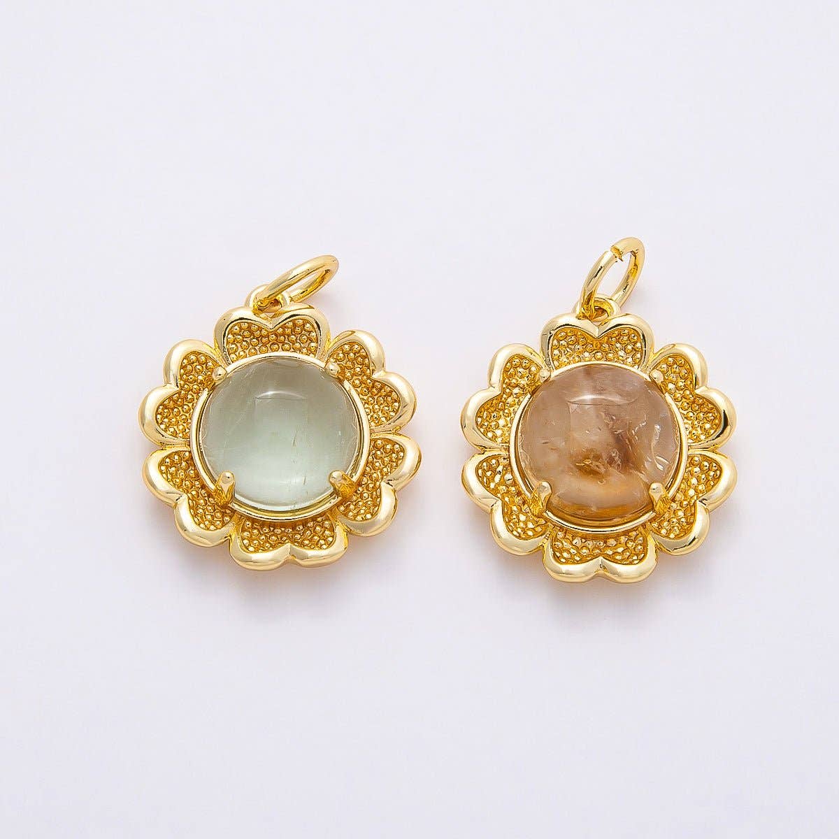 16K Gold Filled 19mm Aquamarine, Citrine Cabochon Gemstone Flower Charm | Charms-00766 Charms-00767