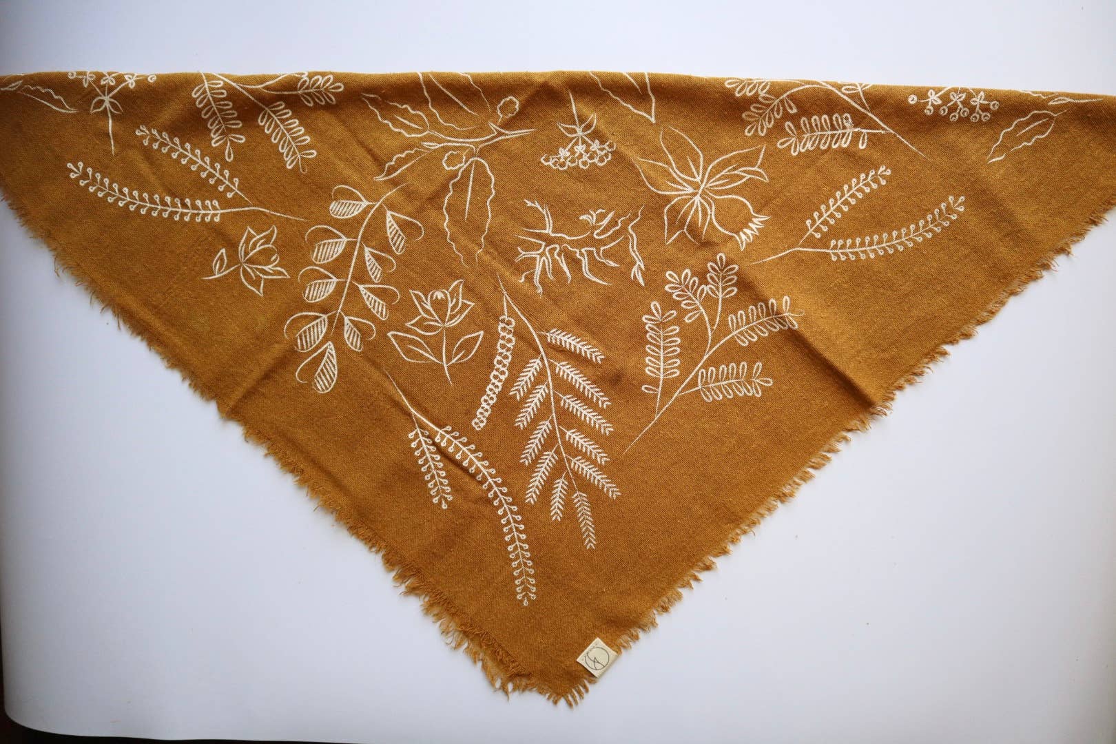 Desert Gold Botanical Print Naturally Dyed Bandana (white)
