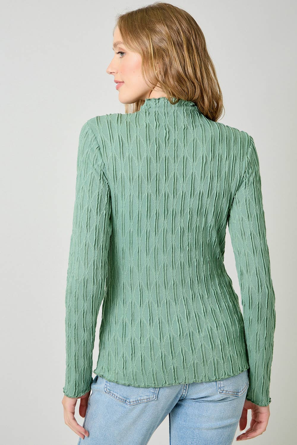 61147 Lettuce Edge Textured Knit Top