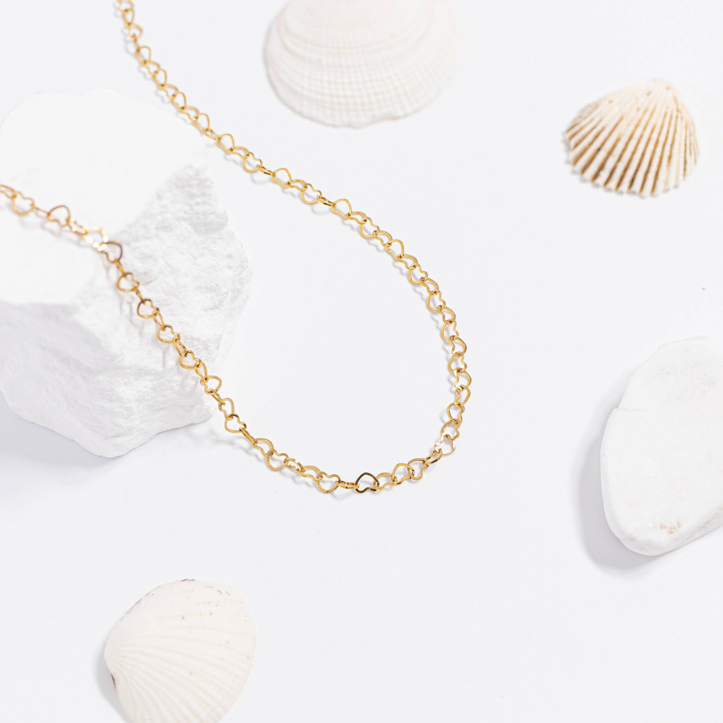 18K Gold PVD Stainless Steel Linked Heart Chain Necklace