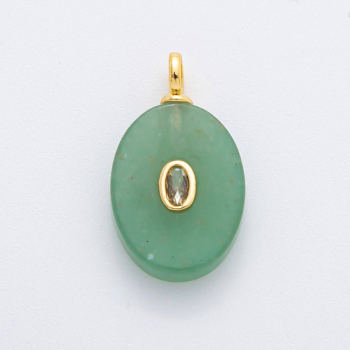 18K Gold Filled CZ Embedded Natural Gemstone Oval Charm | N720 - N741