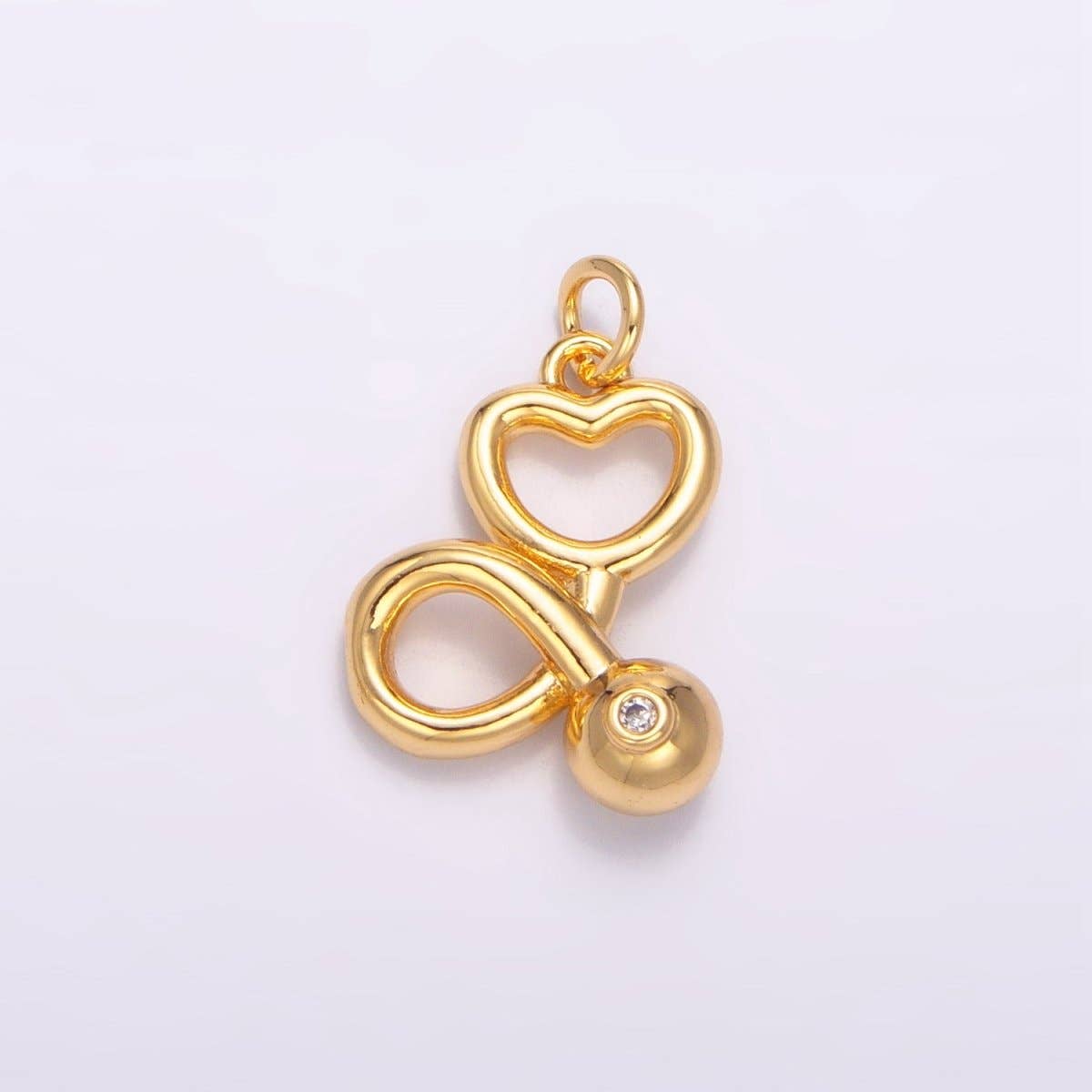 24K Gold Filled CZ Medical Stethoscope Heart Multidimensional Charm