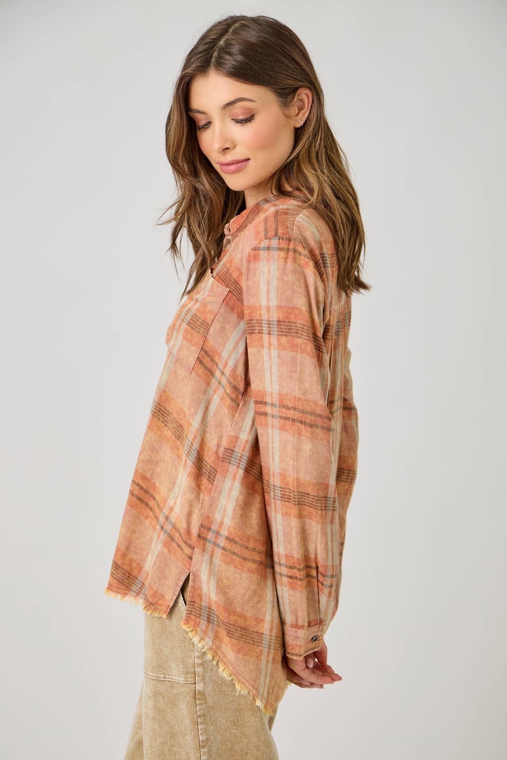 Washed Plaid Button Down Shirt