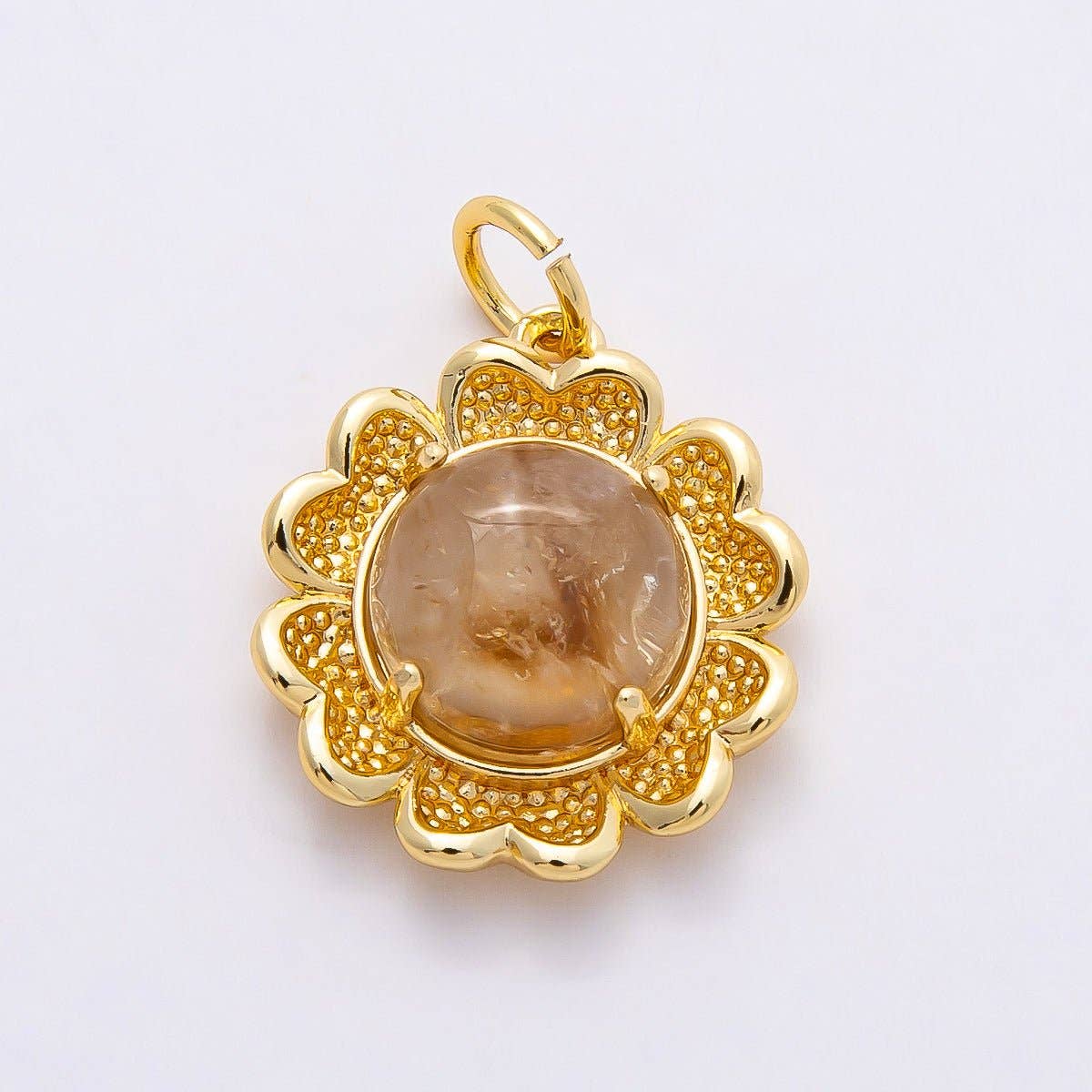 16K Gold Filled 19mm Aquamarine, Citrine Cabochon Gemstone Flower Charm | Charms-00766 Charms-00767