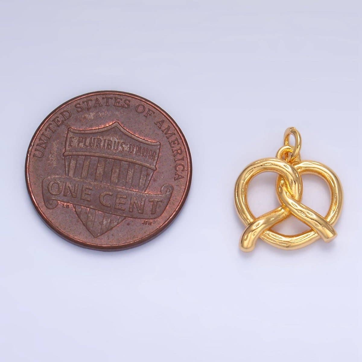 24K Gold Filled 12.5mm Mini Pretzel Pastry 3D Minimalist Charm in Gold & Silver | W105