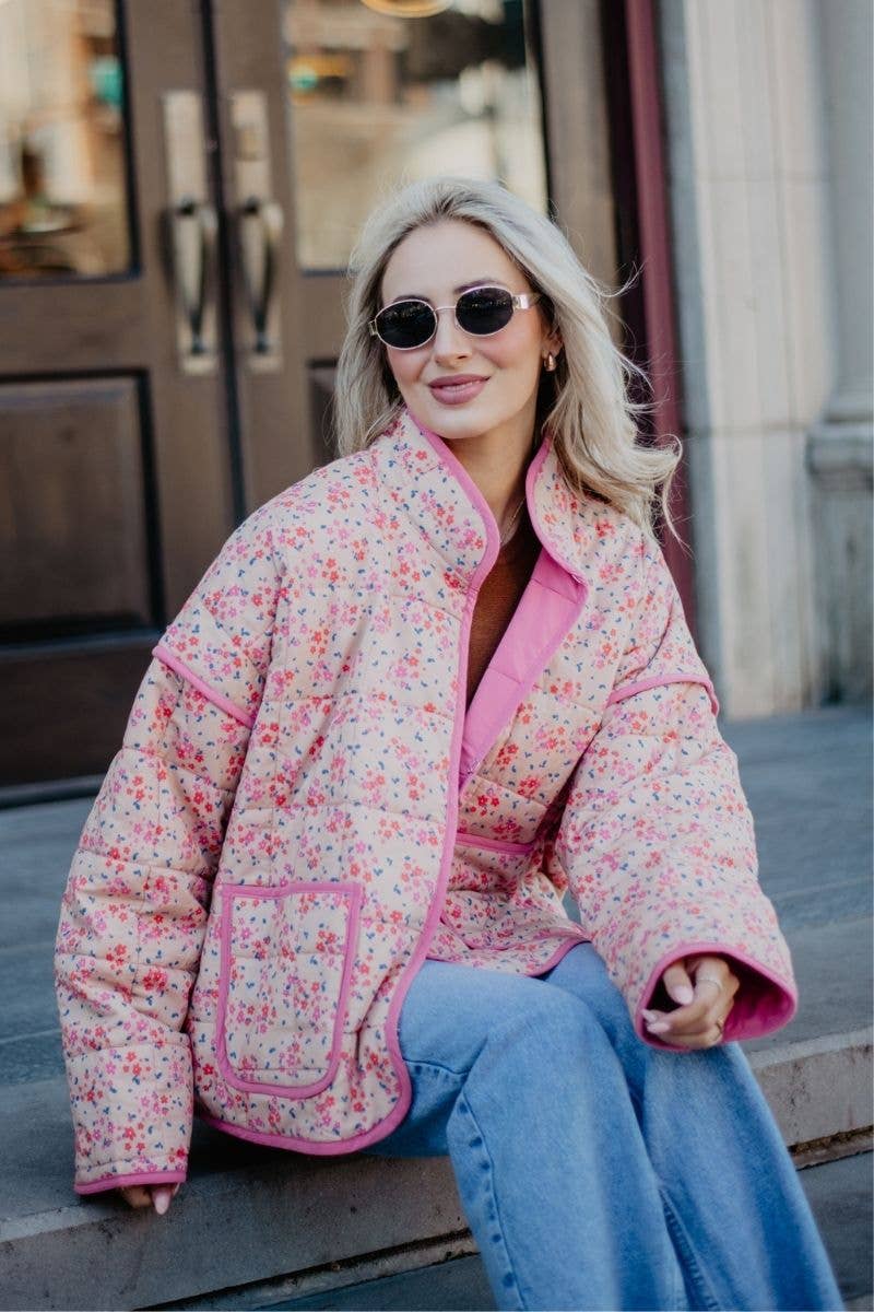 Pink Dainty Floral Lightweight Quilted Jacket