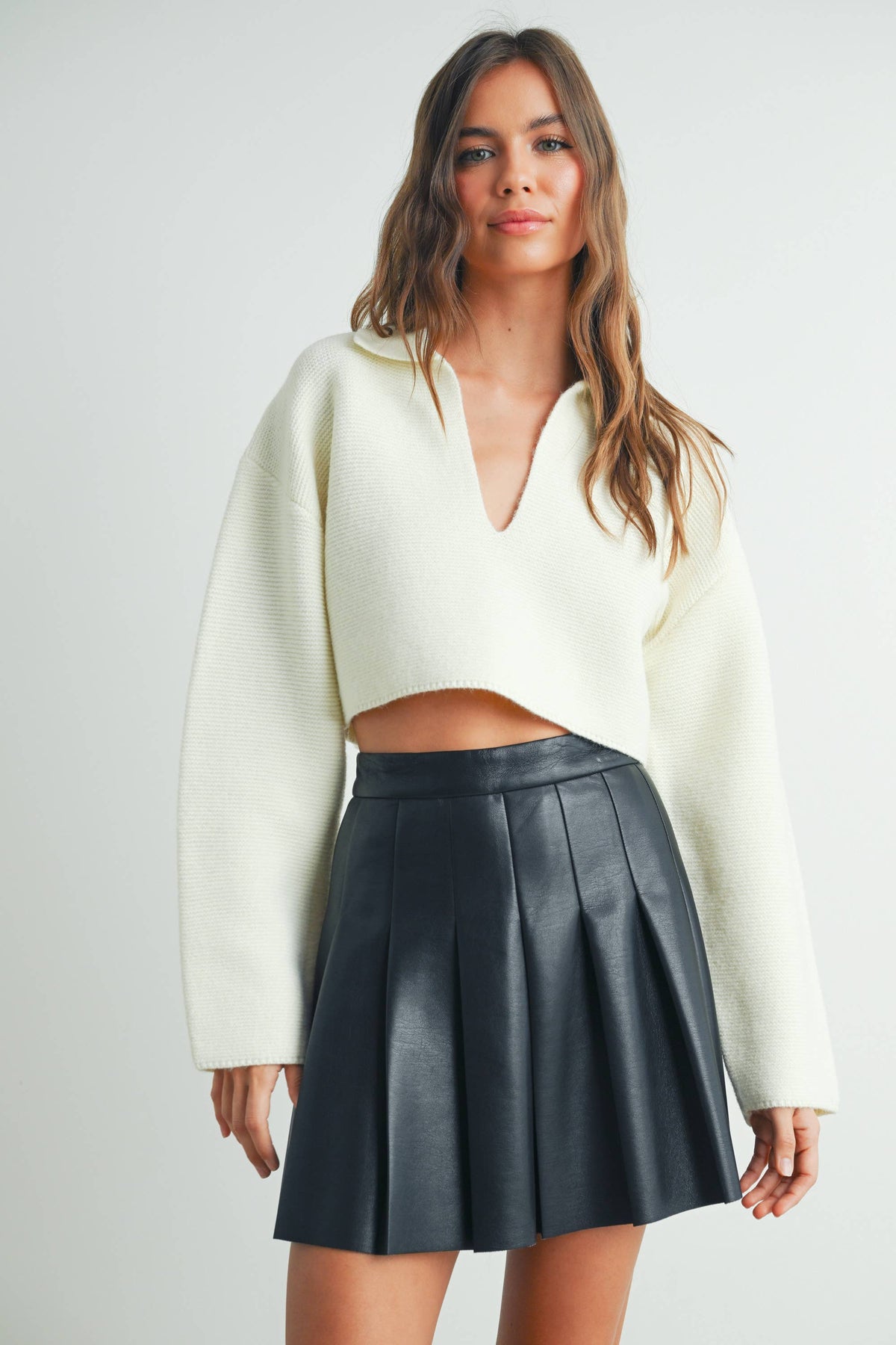 V-Neck Collar With Drop Shoulder Sweater Top - BMW7142