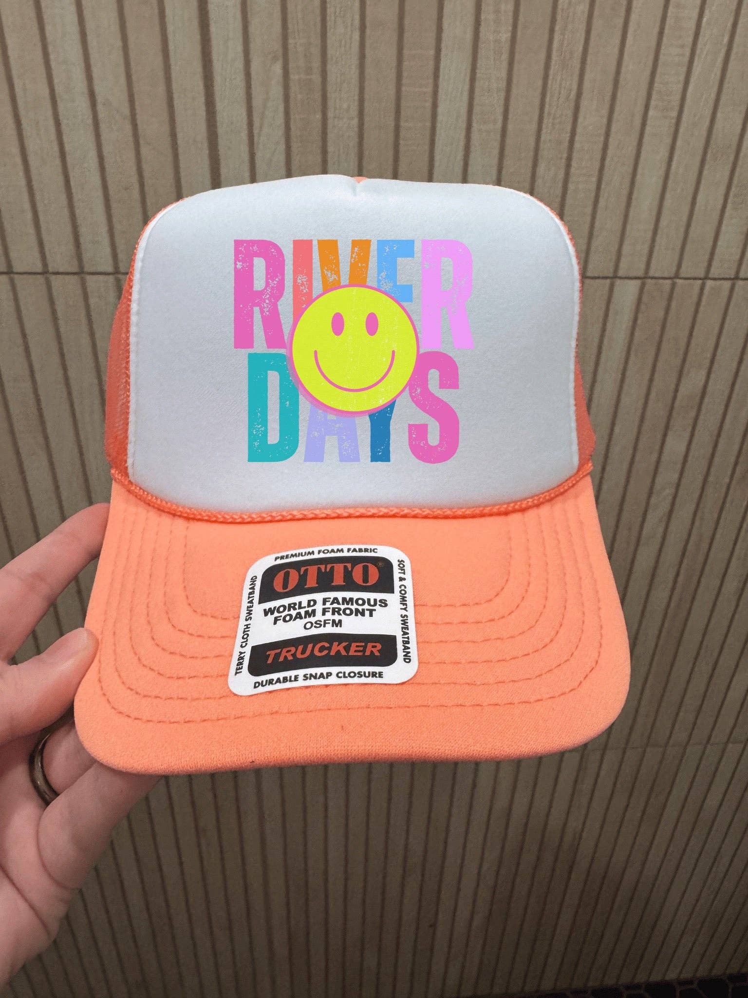 River Days Smiley Trucker Hat: Orange