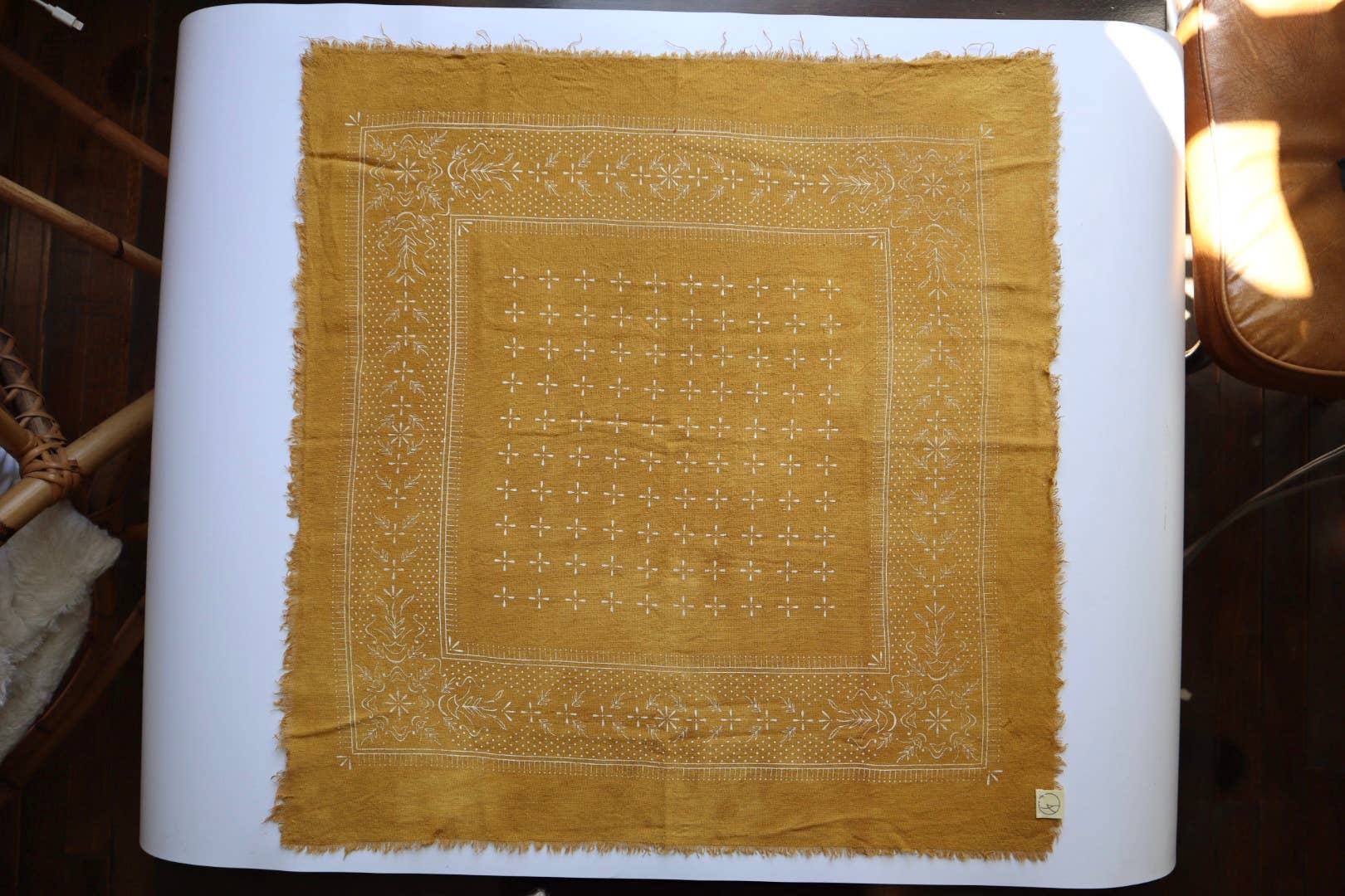 Desert Gold Classic Print Naturally Dyed Bandana (white)