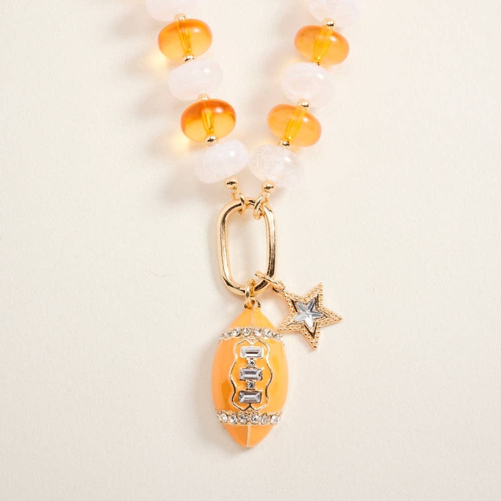 Football Star Stone Pendant Bead Necklace