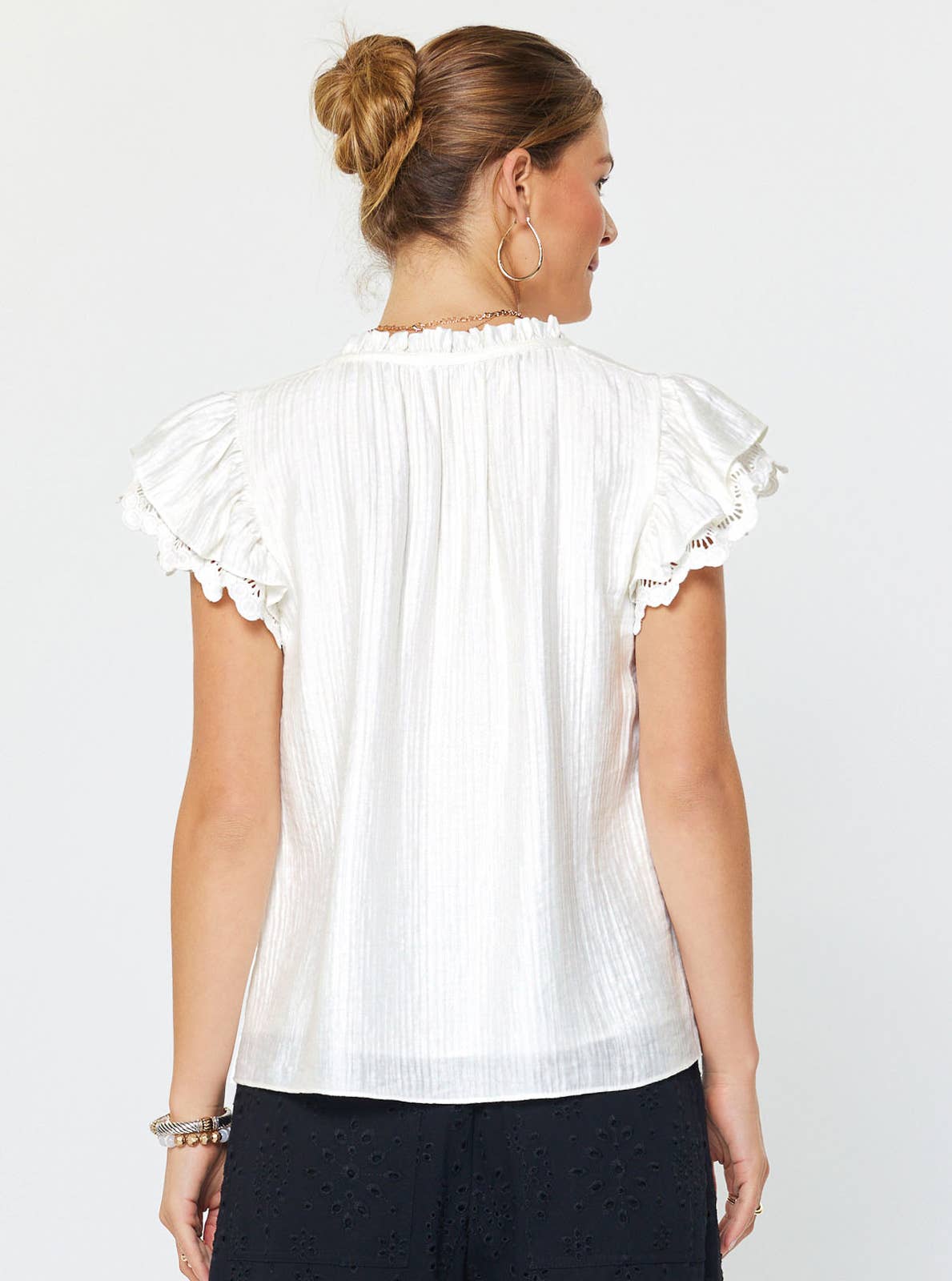 Ruffled Lace Short Sleeve Blouse