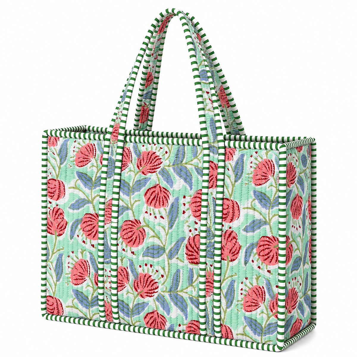 Mint Floral Quilted Bag Print