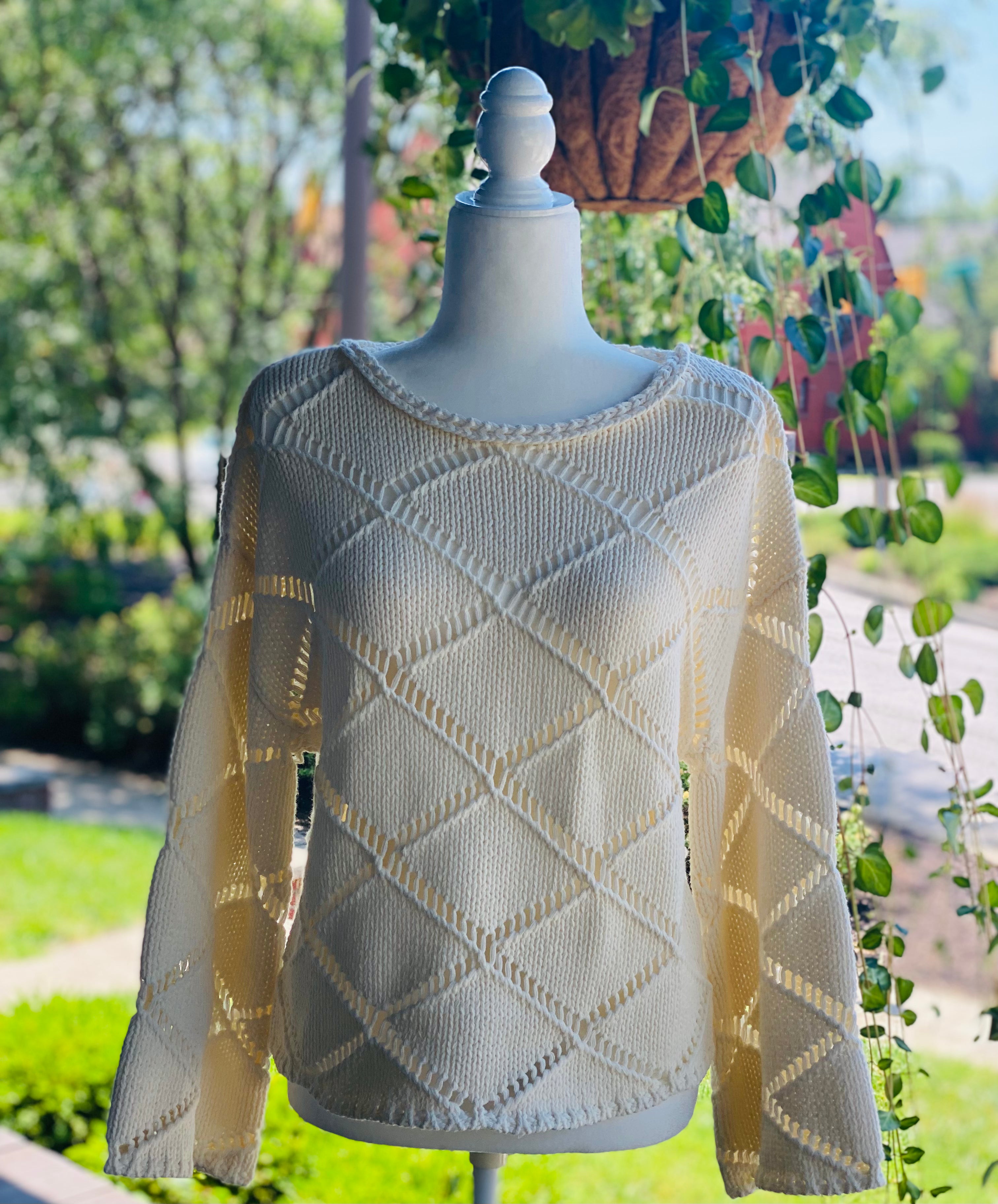 Cream Diamond Pattern Sweater