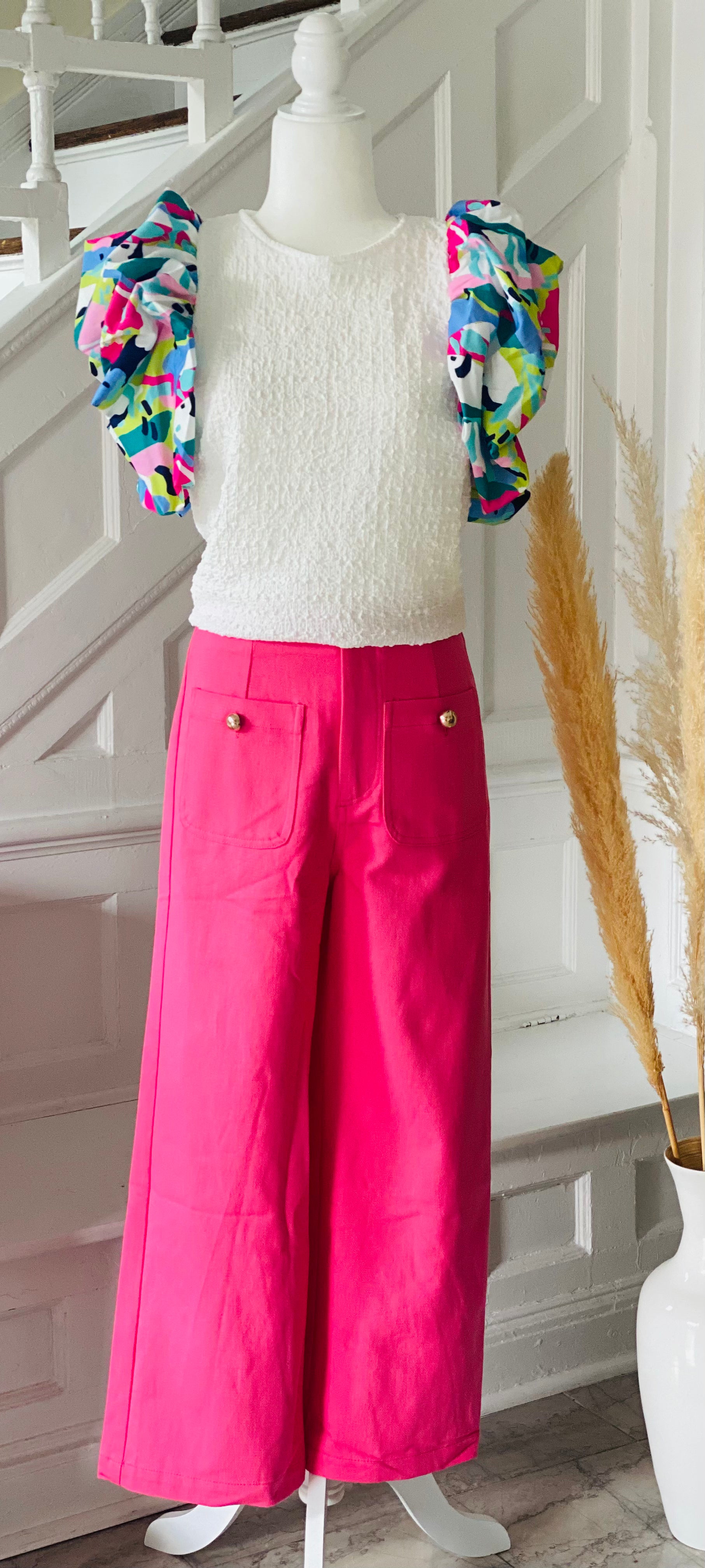 Pink Button Detail Canvas Culottes