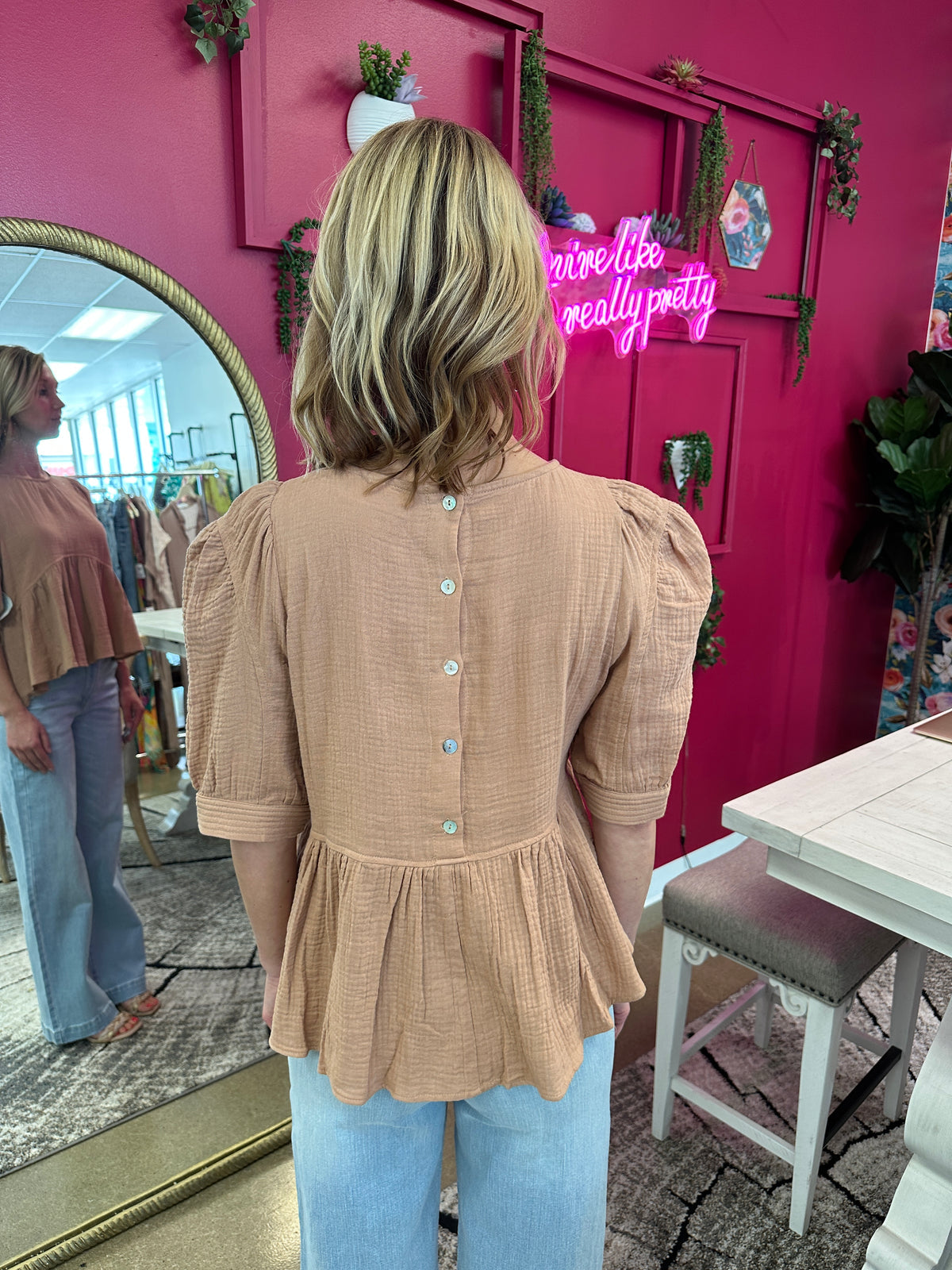 Rachel Mocha Gauze Flutter Top