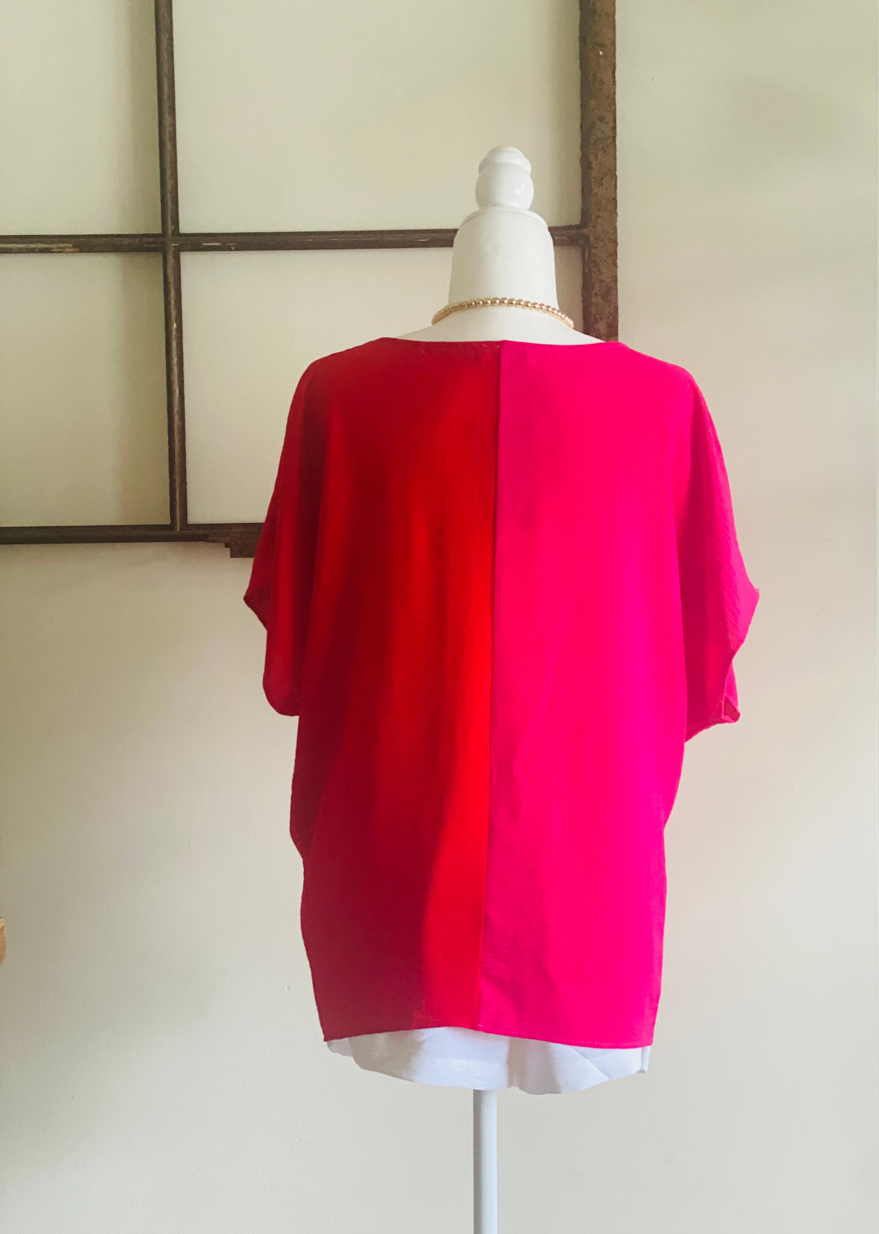 Cora Colorblock Short Sleeve V Neck Top