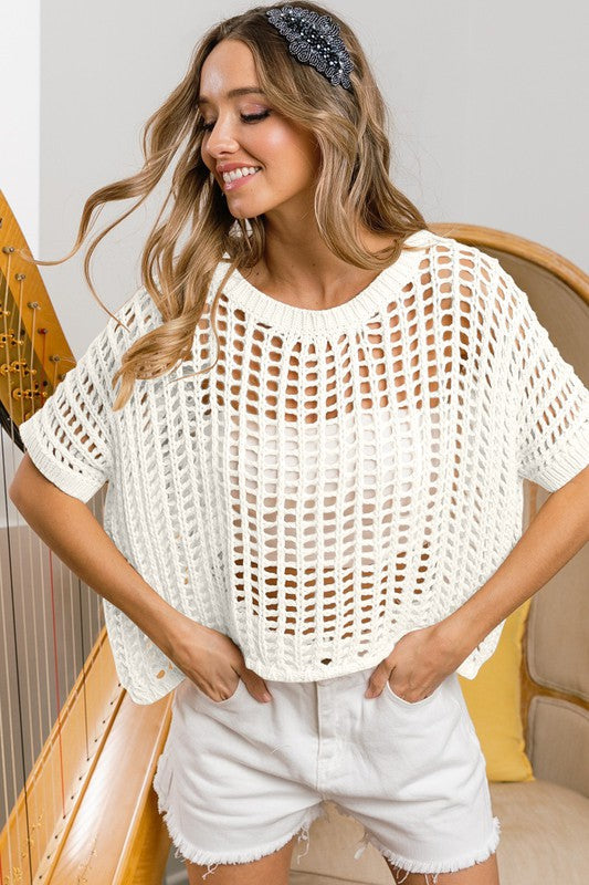 Charlotte Short Sleeve Net Crochet Top