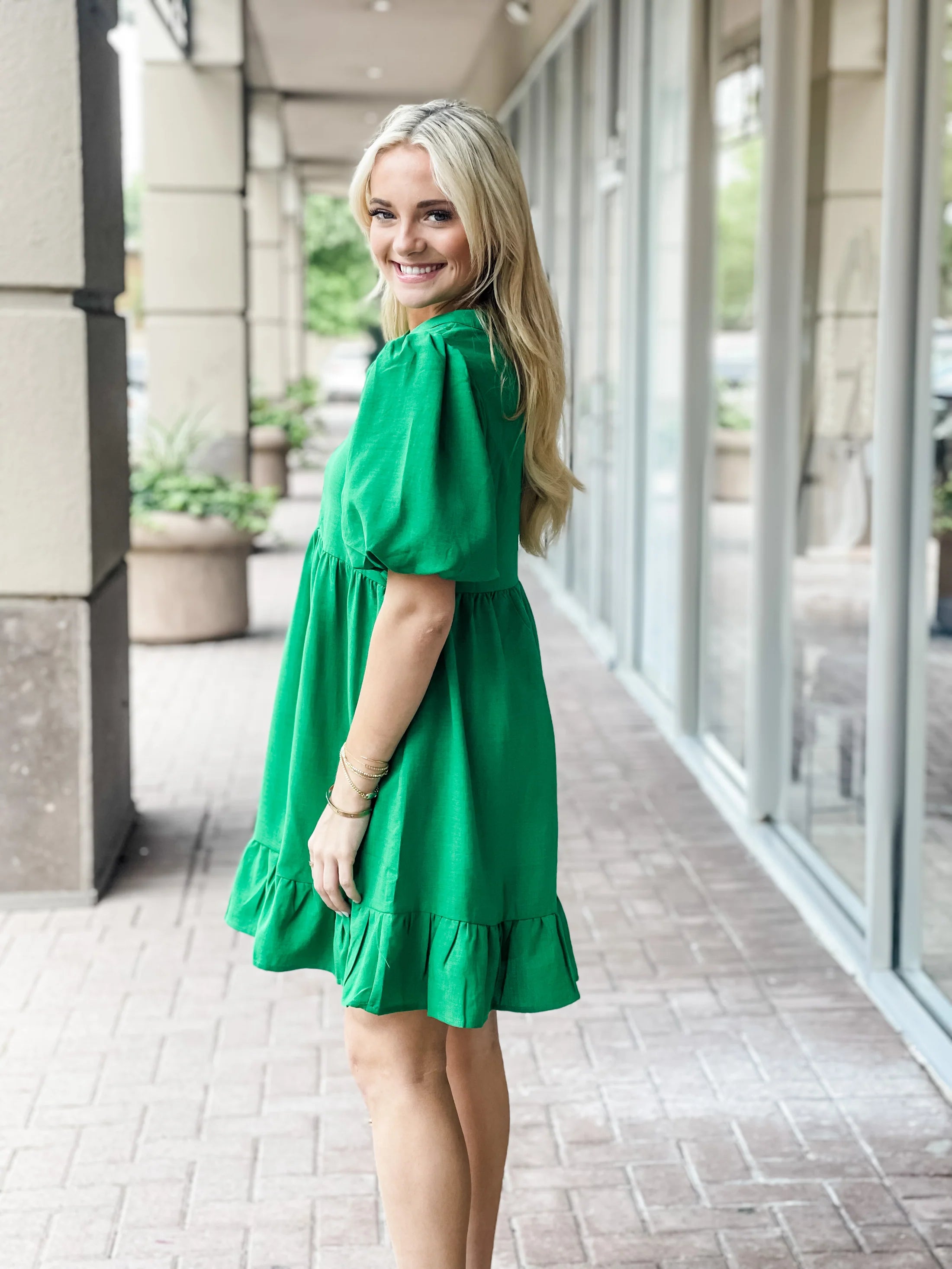 Puff Sleeve Flutter Dress