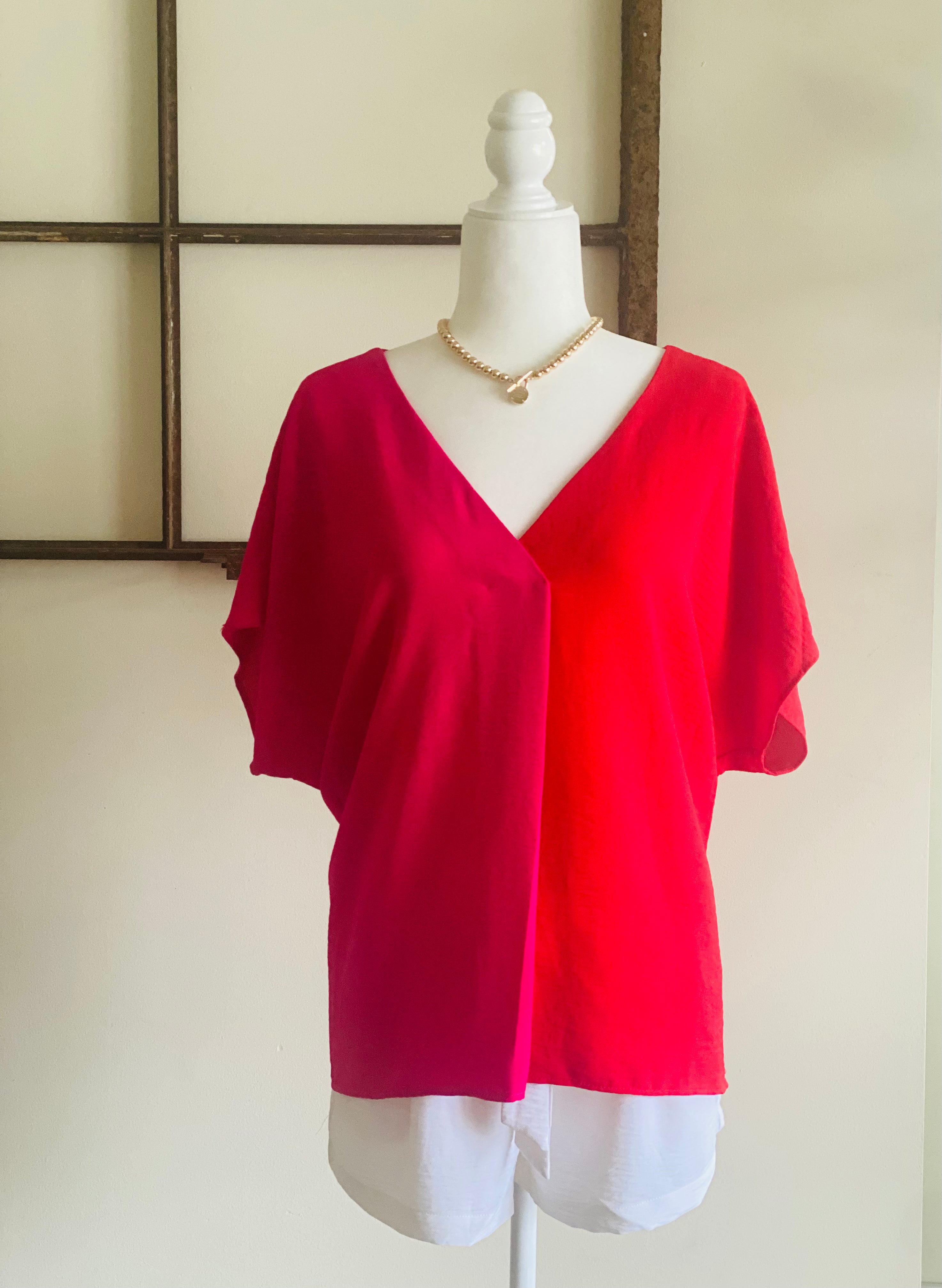 Cora Colorblock Short Sleeve V Neck Top