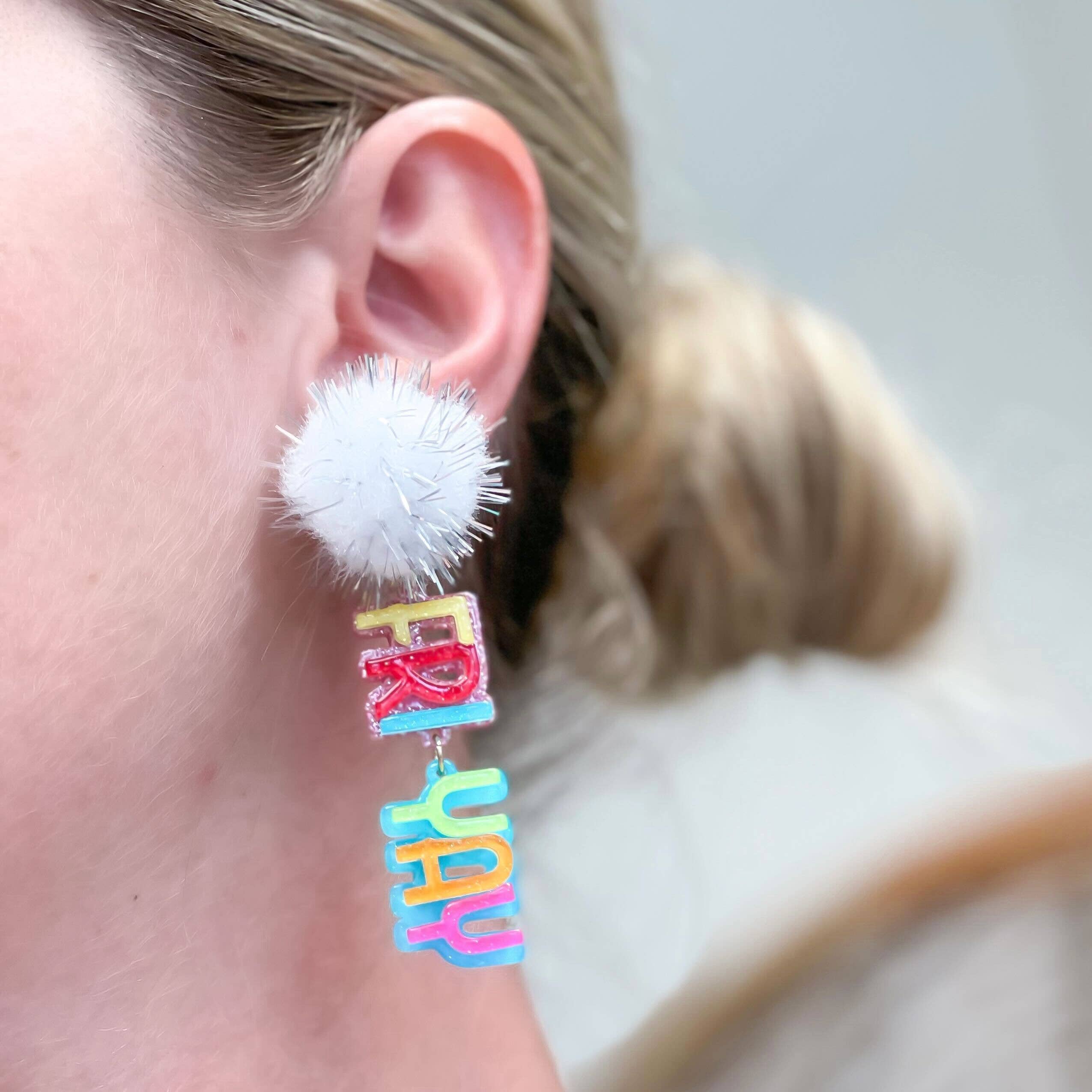 Fri-Yay Pom Pom Dangle Earrings