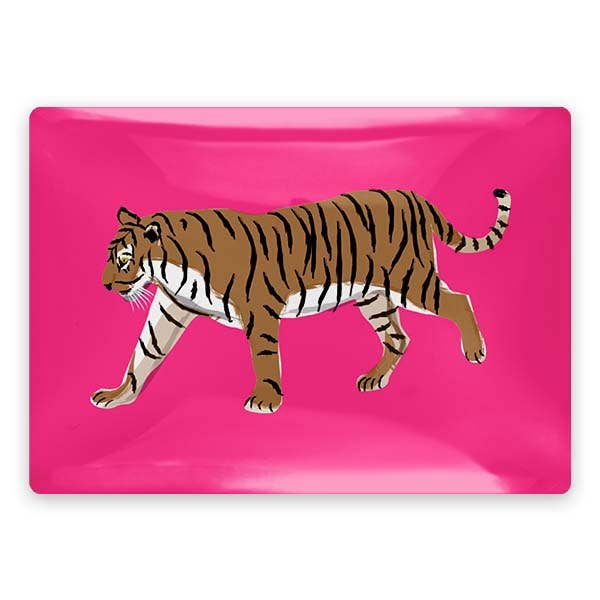 Walking Tiger Rectangle Glass Trinket Tray